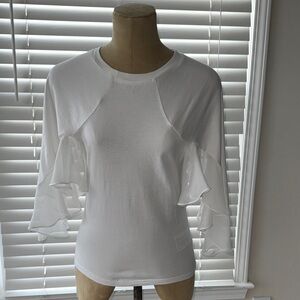 White Ruffle-Sleeve Blouse - Women's Elegant Top